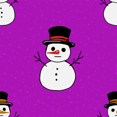Seamless Christmas cute snowmans vector pattern for festive design
