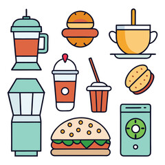 Food and Beverage Icon Set in Clean Vector Style.