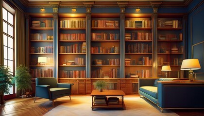 contemporary interior design background masculine library generative ai