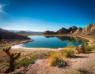 desert mountain lake environmental landscape