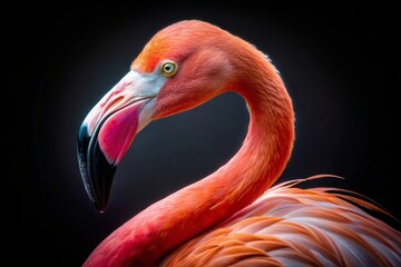 Elegant portrait of a pink flamingo