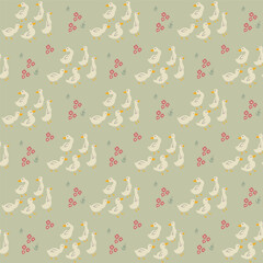 Cute Cartoon Duck Seamless Pattern, Vector Illustration Background