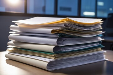 Organized stack of documents and papers on office desk