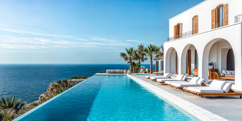 Fototapeta premium Terrasse avec piscinie d'une villa luxueuse au bord de la mer