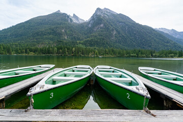 boats on the lake in alpine lake