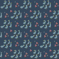 Cute Cartoon Duck Seamless Pattern, Vector Illustration Background