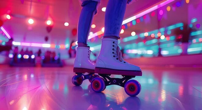 Roller Skating under Neon Lights in a Roller Rink