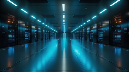 Fototapeta premium Futuristic Data Center with Neon Lighting