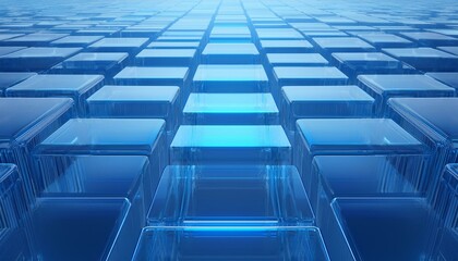 Naklejka premium neatly aligned translucent blocks blue contemporary tech background 3d render