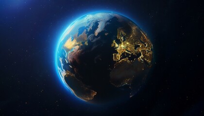 Naklejka premium planet earth from the space at night 3d render