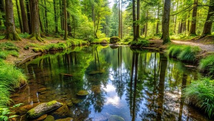 Obraz premium Natural small pond forming from a stream in the forest