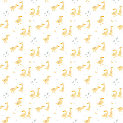 Cute Cartoon Duck Seamless Pattern, Vector Illustration Background