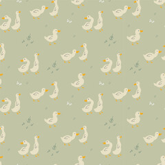 Cute Cartoon Duck Seamless Pattern, Vector Illustration Background