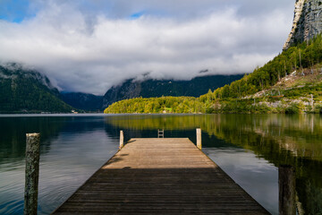 dock on lake in the mountains 