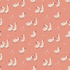 Fototapeta premium Cute Cartoon Duck Seamless Pattern, Vector Illustration Background