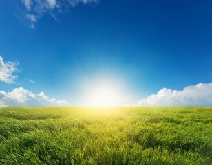 shining sun at clear blue sky with copy space