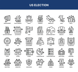 Set of icons depicting US election concepts and elements.