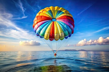 Colorful parachute resembling calm waters against the sky