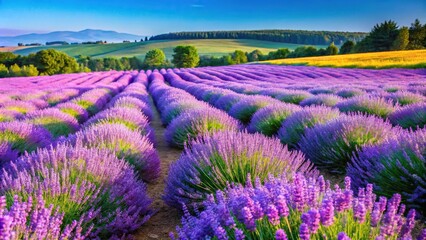 Fototapeta premium Nature background of lavender and other flower fields taken from high angle