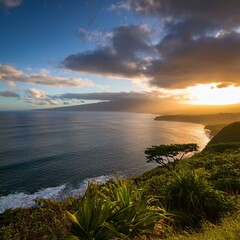 Fototapeta premium sunset overlooking west maui coastline from kula