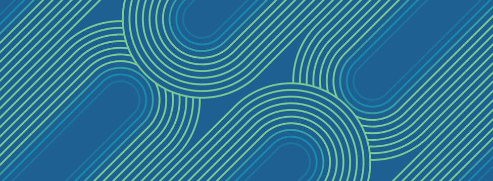 A colorful and dynamic background featuring a series of blue and green stripes with white lettering. The design is visually striking and conveys a sense of movement and energy.