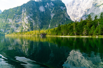 Boathouse in Lake in Alpine mountain