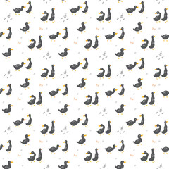 Cute Cartoon Duck Seamless Pattern, Vector Illustration Background