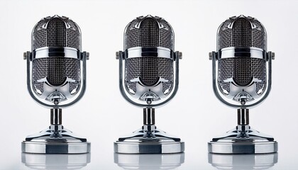 vintage silver microphone isolated on white background
