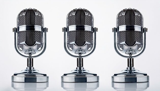 vintage silver microphone isolated on white background