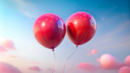 Floating Pair: Red and Pink Balloons