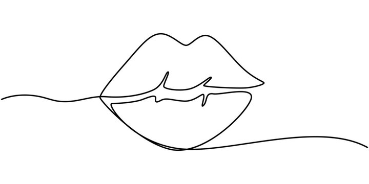 recommend clip art: 1 Lips continuous one line drawing of isolated outline vector icon, Vector lips continuous one line drawing illustration. Female hand drawn mouth linear silhouette icon. Minimal design element