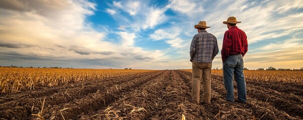 Harvest Reflection: Farmers Overlooking Cornfield