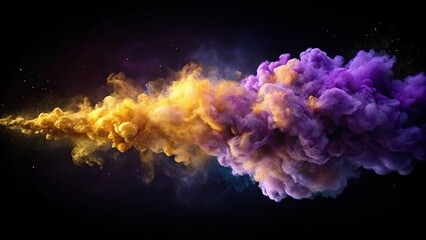Nebula inspired purple and gold smoke cloud on isolated background long shot