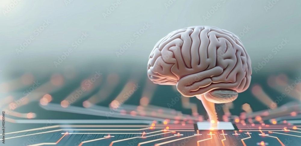 Aufkleber human brain connected to a circuit board symbolizing artificial intelligence and technology integrat