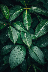 Fototapeta premium Natural Texture of Green Leaves Covered with Water Drops for Design