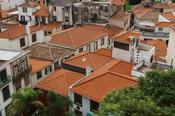 View from above of tiled roofs in Funchal