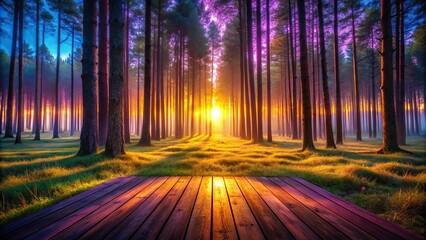 neon forest glade scenery in the sunset wood wallpaper with vivid lights Tilted Angle