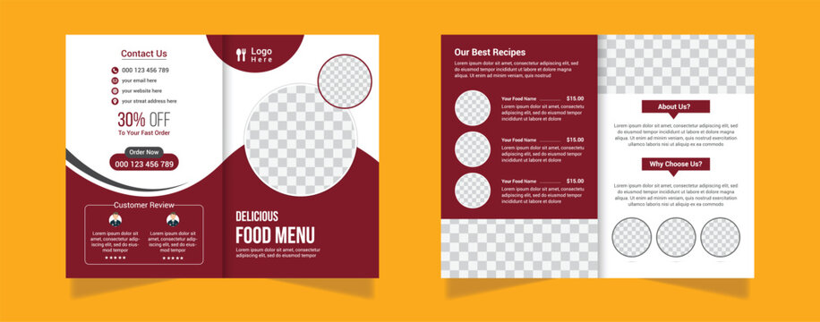 Bi-fold restaurant food menu template design.