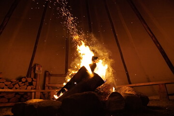 Burning bonfire in the evening