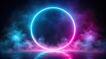 Fototapeta premium neon glowing circle mist smoke on a dark background