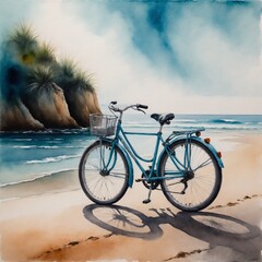 Fototapeta premium blue bicycle on the beach