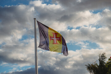 Flag of Madeira Island in motion