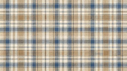 Rustic plaid pattern texture in beige and blue, symmetrical design