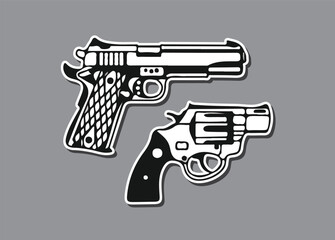 Shooting gun, Pistol Weapon illustration Set