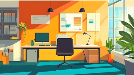 Modern Office Space with Desk, Chair, and Window View