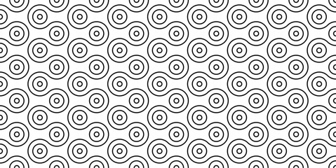 Seamless geometric pattern with circles, lines. Black and white abstract background.