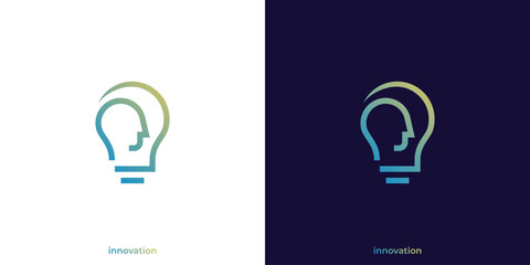 Lightbulb Innovation Logo. Human Head and Light Bulb with Modern Style. Brain AI Logo, Icon Symbol, Vector, Design Inspiration.
