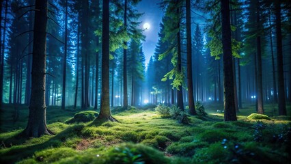 Obraz premium Night forest scene with blurred background