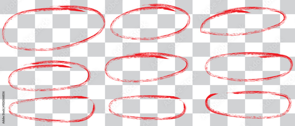 Poster set of hand drawn red doodle ellipses. bright red scribble ovals and bubbles to circle and highlight