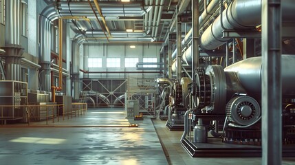 Modern industrial hvac system in a factory boiler pump room highlighting efficiency and layout